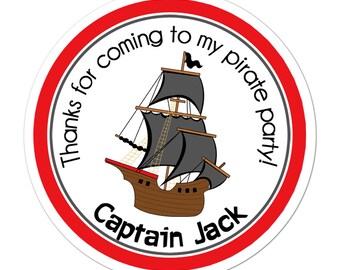 Pirate Ship Stickers, Pirate Birthday Party, Pirate Party Stickers, Personalized Customized Birthday Party Favor Thank You Stickers