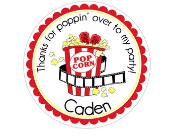 Movie Stickers, Movie Birthday Party, Movie Party Stickers, Personalized Customized Birthday Party Favor Thank You Stickers