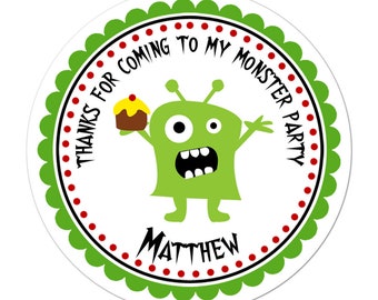 Monster Stickers, Monster Birthday Party, Monster Party Stickers, Personalized Customized Birthday Party Favor Thank You Stickers