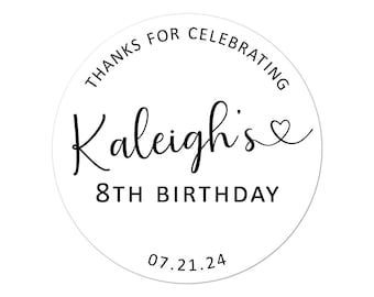 Birthday Party Favor Stickers, Minimalist First Birthday Labels, Thank You Stickers, Custom Birthday Party Favor Labels