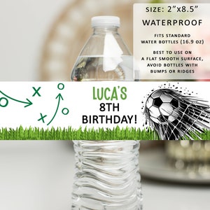 Soccer Birthday Water Bottle Labels, Personalized Soccer Water Bottle Labels, Printed Soccer Party Waterproof Labels