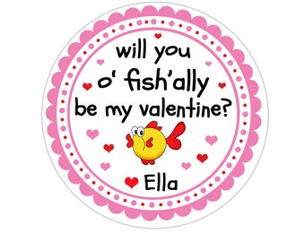 Valentines Day Stickers, Personalized Goldfish Valentines Stickers, Valentine Labels,  Valentines Day Favor Stickers