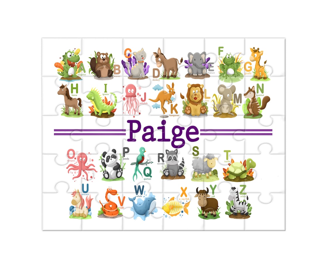 Personalized Animal Alphabet Puzzle, Alphabet Jigsaw Puzzle, Animal