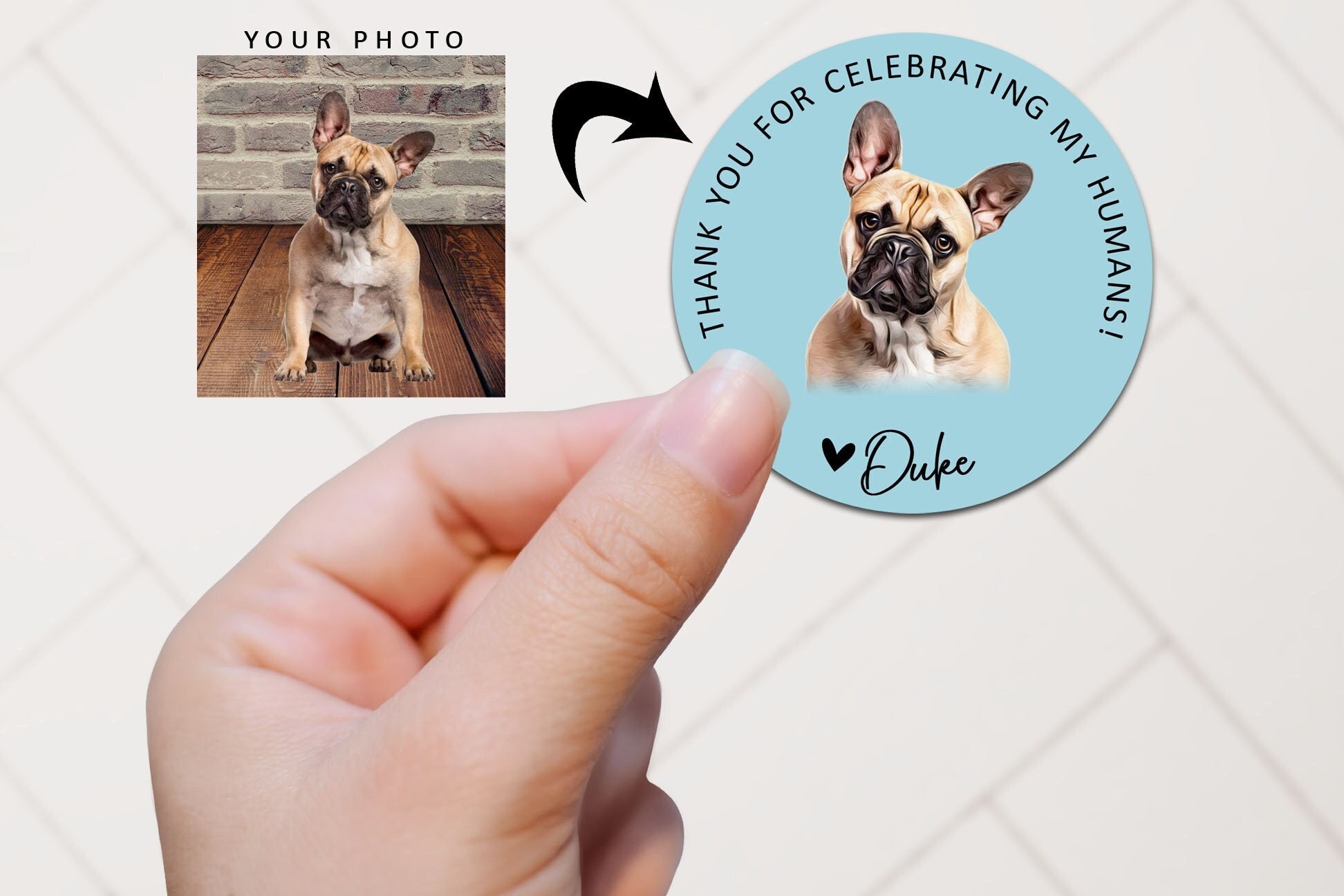 Custom Dog Wedding Favor Stickers, Personalized Pet Photo Wedding Favor Label, Birthday Dog Treat Bag Stickers