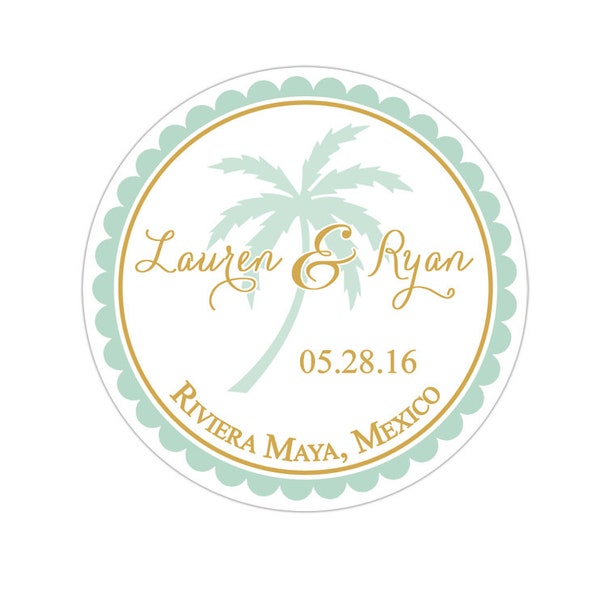 Palm Tree Personalized Wedding Favor Stickers, Thank You Wedding Stickers, Destination Wedding Stickers, Beach, Caribbean, Tropical