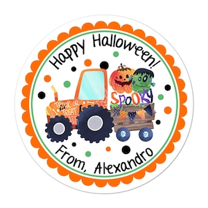 Personalized Halloween Stickers, Halloween Tractor Stickers, Halloween Treat Labels, Customized Halloween Favor Stickers