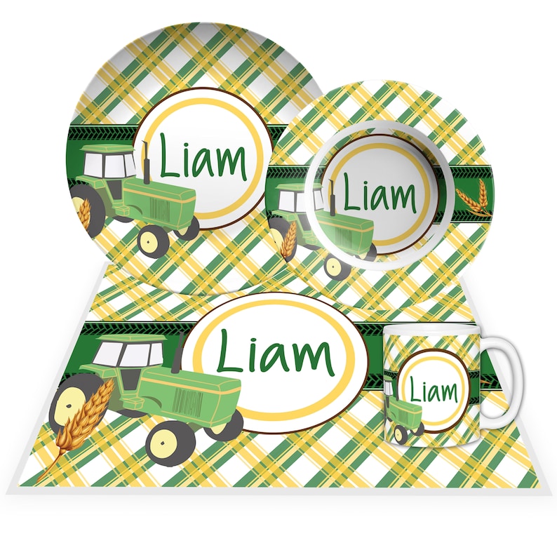 Kids Tractor Plate Set Personalized Plate Set Personalized Etsy
