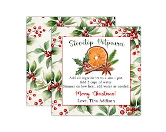 Personalized Christmas Gift Tags, Potpourri Gift Tag, Stovetop Potpourri, Holiday Gift Tags, Christmas Gift Cards, Christmas Enclosure Cards