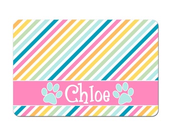 Personalized Pet Bowl Mat, Dog Lover Gift, Pet Bowl Placemat, Pet Food Mat, Dog Placemat, Cat Pet Bowl Mat - Pastel Stripes