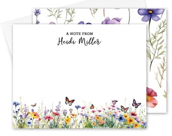 Personalized Wildflower Stationery Set, Mother's Day Gift for Her, Wildflower Note Cards With Envelopes
