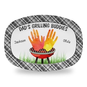 Personalized Custom Handprint Art Grilling Platter, Father&#39;s Day Grilling Plate, Grilling Platter, Gift for Dad from Kids, Handprint Plate