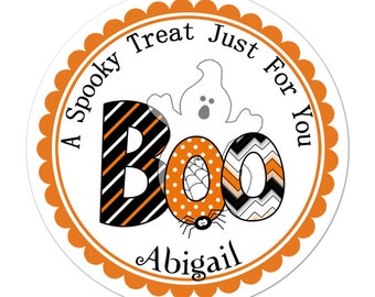 Personalized Halloween Stickers, Halloween Ghost Boo Stickers, Halloween Labels, Customized Halloween Favor Stickers
