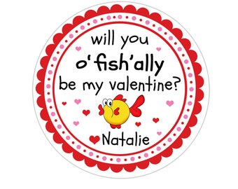 Valentines Day Stickers, Personalized Red and Pink Goldfish Valentines Stickers, Valentine Labels,  Valentines Day Favor Stickers