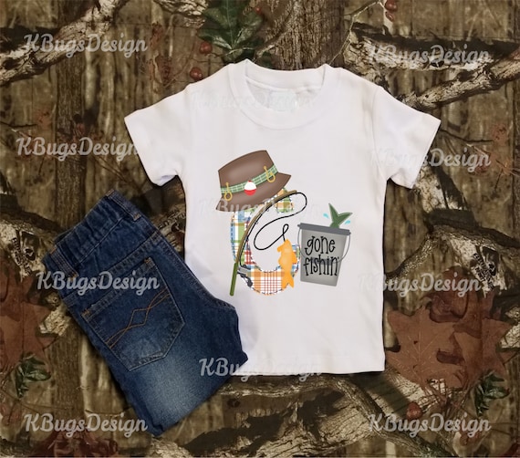Toddler Boys Gone Fishing Shirt, Gingham Font Boys Shirt, Little