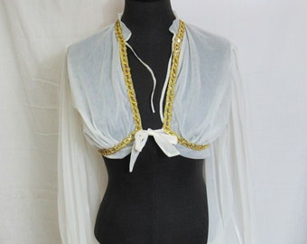 Vintage 1970s Sheer bolero long sleeve top with gold trim