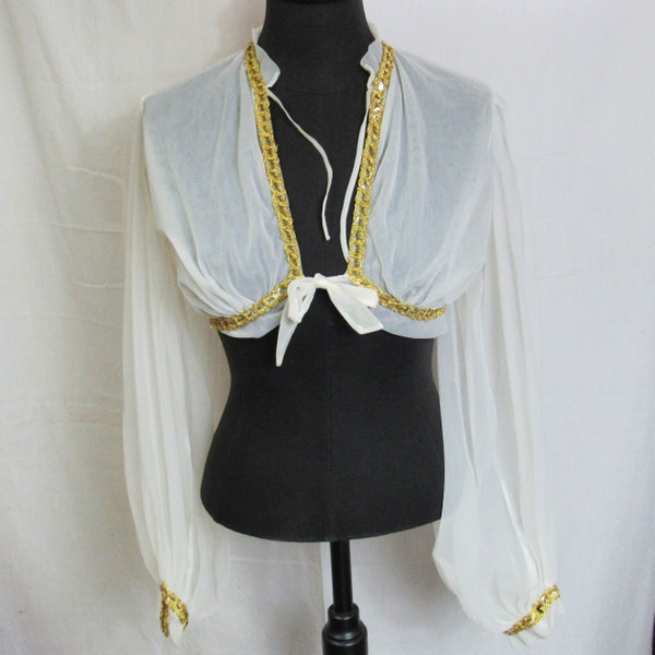 Vintage 1970s Sheer bolero long sleeve top with gold trim