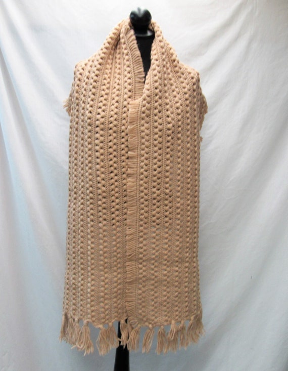 Hand Knit large Scarf shawl rope design 72" pink … - image 2