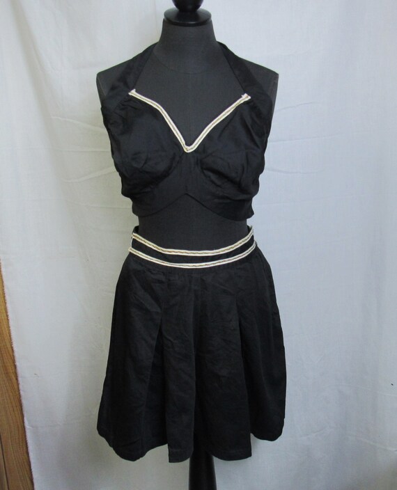 Vintage 1940s 2 piece Outfit black halter with sk… - image 7