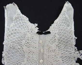 Vintage 1940s Ruffled Collar Dickie blusa sintética de mujer blanca crochet hecho a mano