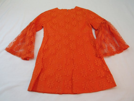 Vintage handmade Girls Orange Top lace flowers wi… - image 1