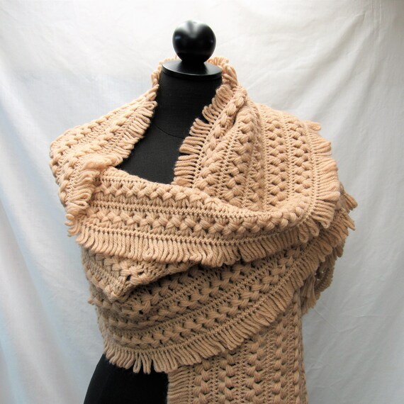 Hand Knit large Scarf shawl rope design 72" pink … - image 1