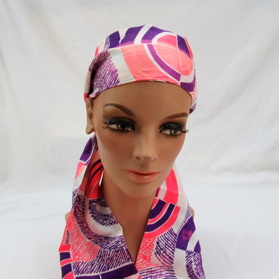 3 Vintage 1960s Scarves purple pink blue pastel - image 6