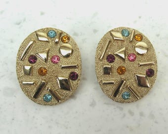 1959 Sarah Coventry Sultana Rhinestones Gold Tone Clip On Earrings