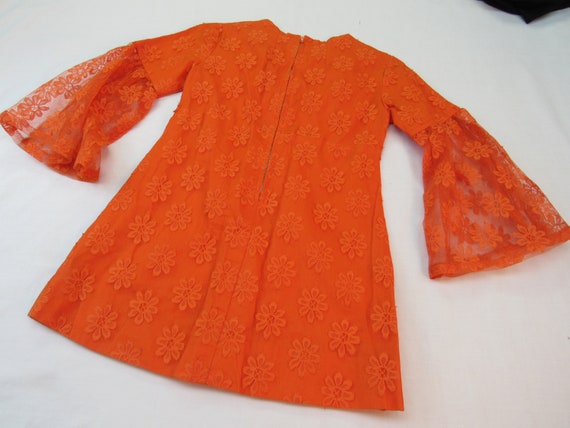 Vintage handmade Girls Orange Top lace flowers wi… - image 2
