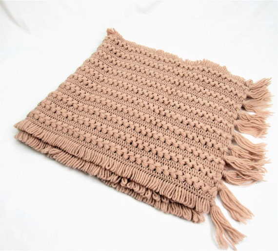 Hand Knit large Scarf shawl rope design 72" pink … - image 3