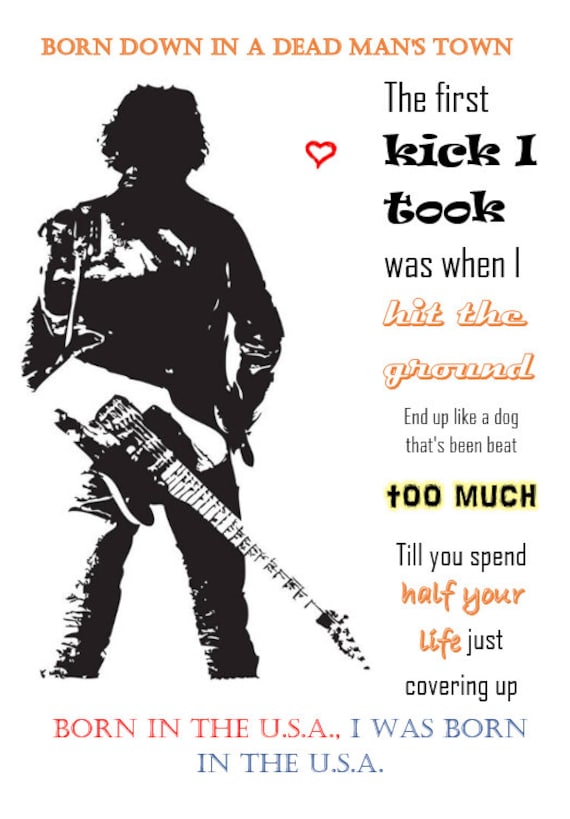Bruce Springstein Pop Art Lyrics Born In The Usa Etsy