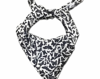 Moth and Butterfly Scarf, Bandana, Hair Scarf, Black and White