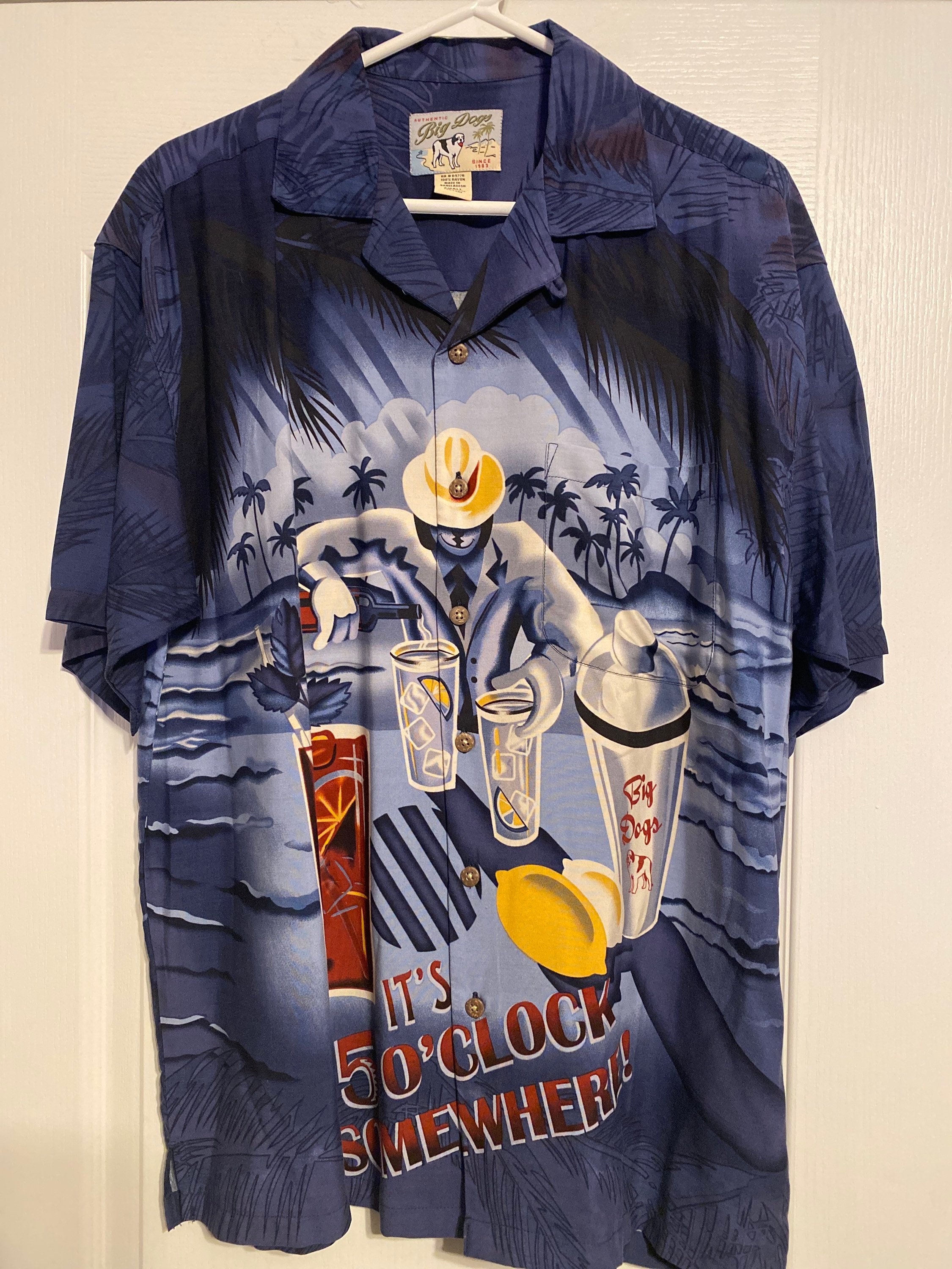 Vintage Big Dogs Hawaiian Shirt Its 5 Oclock Somewhere Tequila Joe