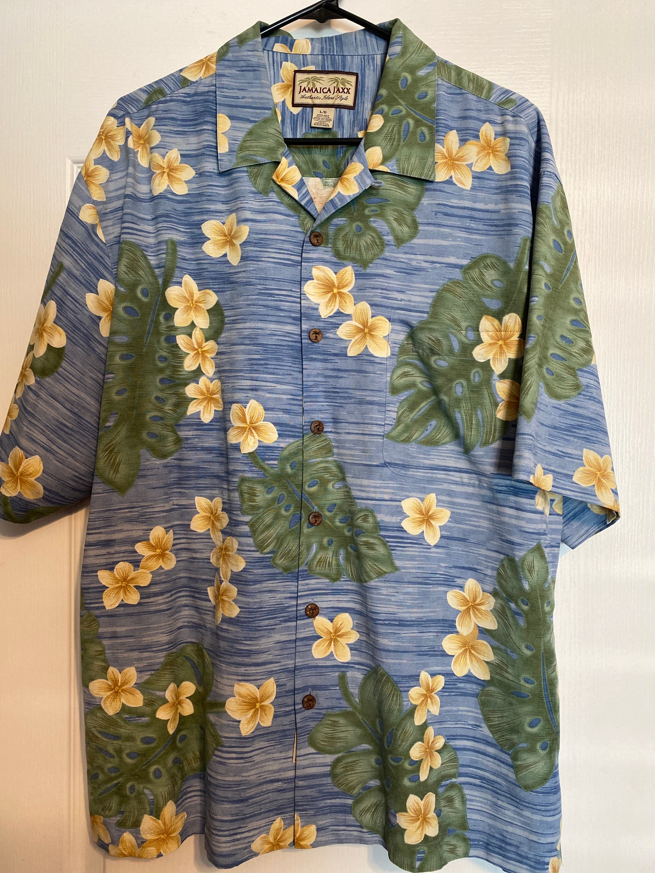 Jamaica Jaxx Hawaiian Style Shirt, Black Silk with Flowered Print - Size  Large