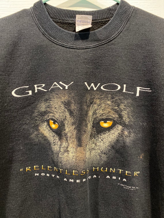 Vtg 90's Gildan Men's Gray Wolf “Relentless Hunte… - image 1