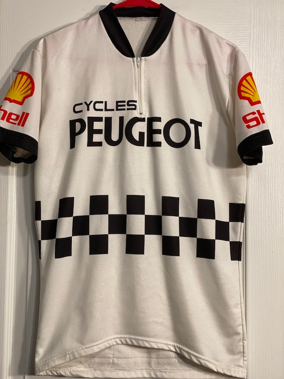 Maillot Vintage Cycles PEUGEOT à Damier Esso Michelin 1977 - Taille M