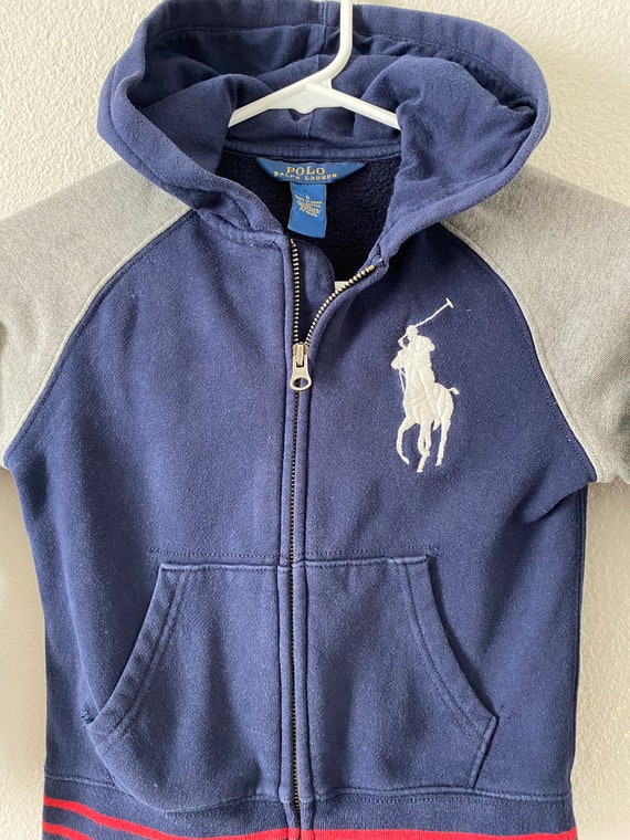 Ralph Lauren Polo Zip Hoodie Big Pony Logo Navy and Silver Youth