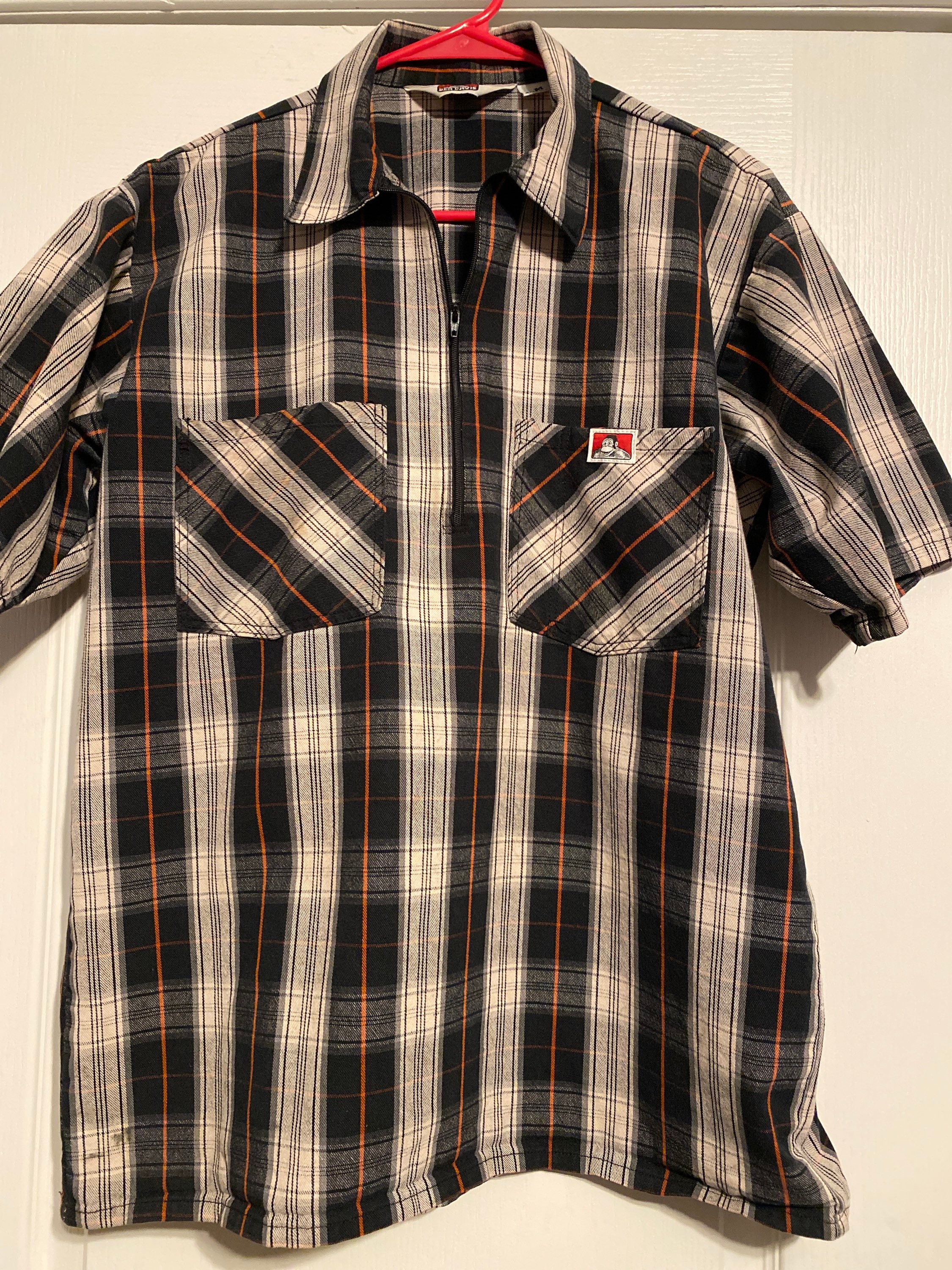 Ben Davis Camisa de trabajo Media cremallera corta Plaid - Etsy España