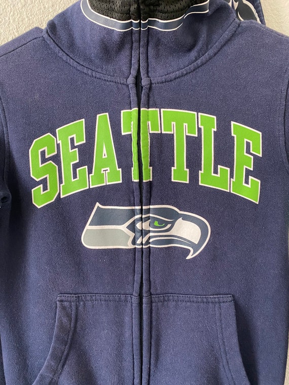 Vtg NFL Seahawks Full Zip Flex Fit Hoodie Helmet Print unique