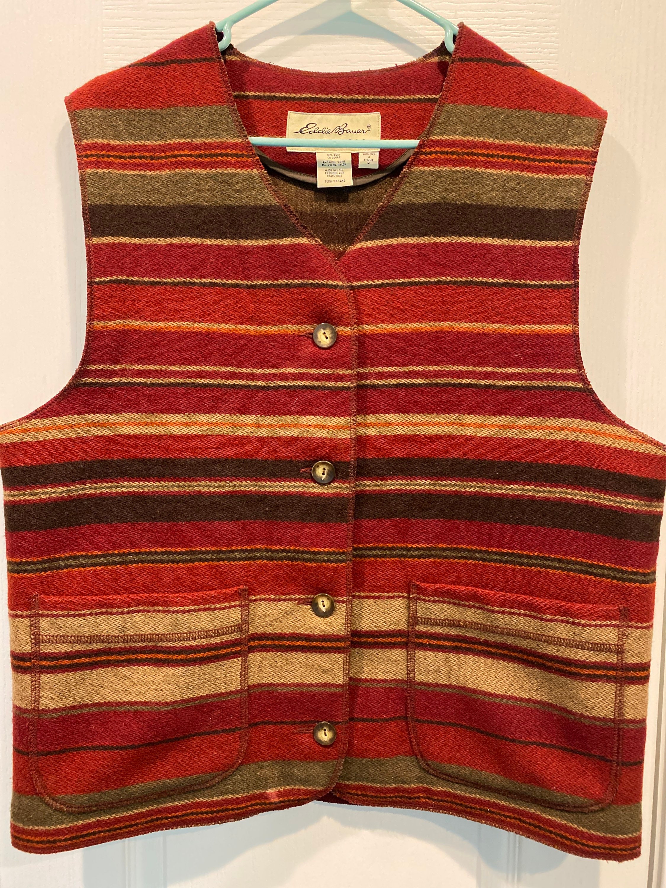 Vintage Eddie Bauer Wool Blend Sweater Vest Women's Sz M USA Southwest Western Blanket USA.