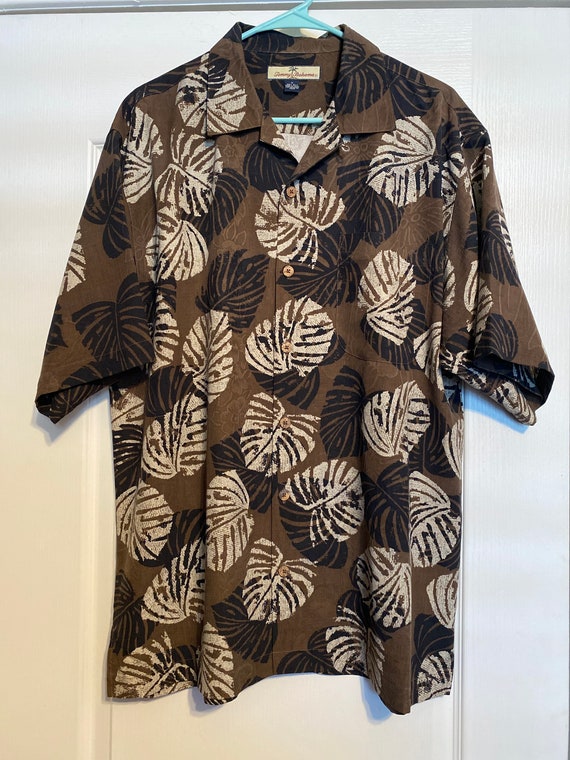 Vtg Tommy Bahama Palm Leaf Brown Print Silk Hawai… - image 2