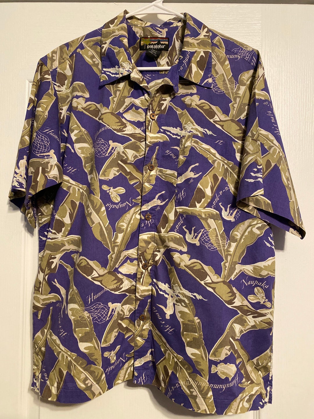 Vtg RARE 90s Patagonia Pataloha Hawaiian Shirt Sz M Surfer Palm