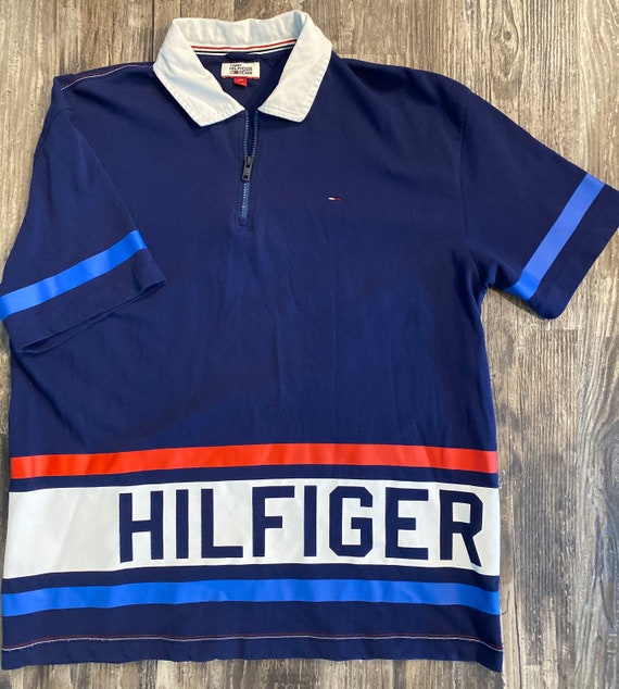 Vintage Tommy Hilfiger Short Sleeve Polo Shirt Mens Large Spell Out Free  Shipping USA 