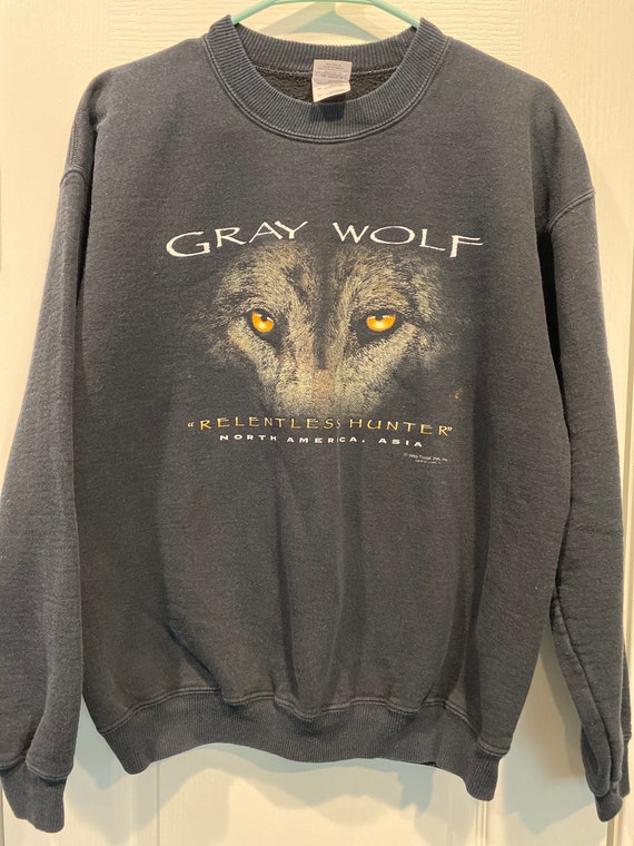 Vtg 90's Gildan Men's Gray Wolf “Relentless Hunte… - image 2