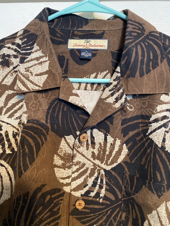 Vtg Tommy Bahama Palm Leaf Brown Print Silk Hawai… - image 3