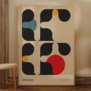 Bauhaus Poster Abstract Geometric Canvas Wall Art Print Color Block Bauhaus Mid Century Modern Wall Art Abstract Art Multicolor Circle
