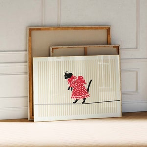 Horizontal Poster – Red Yellow Poster – Unique Horizontal Art – Modern boho print – Simple Scandi style – Cat Wall Art – Preppy Striped Art