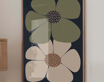 Navy Blue Wall Art, Blue printable art, digital downloadable art print, poster, Abstract Flower, Green Blue Poster, Navy Blue Digital Poster