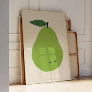 Cute Fruit Print – Green Pear Print for Kitchen – Mid-Century Modern Wall Art – Gift for Kitchen – Simple Fruit Poster – Funny Digital Art