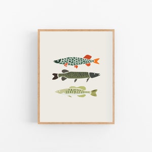 Digital Prints Fishing Wall Art, Bass, Pike, Muskie, Large Printable Art image 2