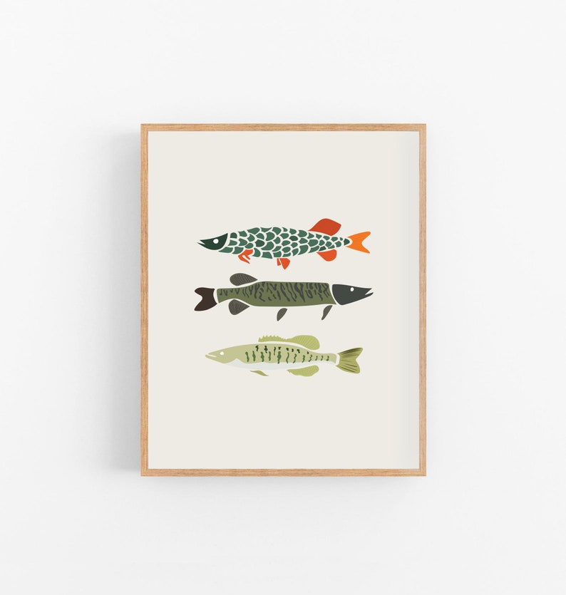 Digital Prints Fishing Wall Art, Bass, Pike, Muskie, Large Printable Art image 2